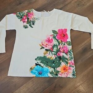 SOFT SURROUNDINGS Watercolor Floral Knit Poppy Fields Top - L